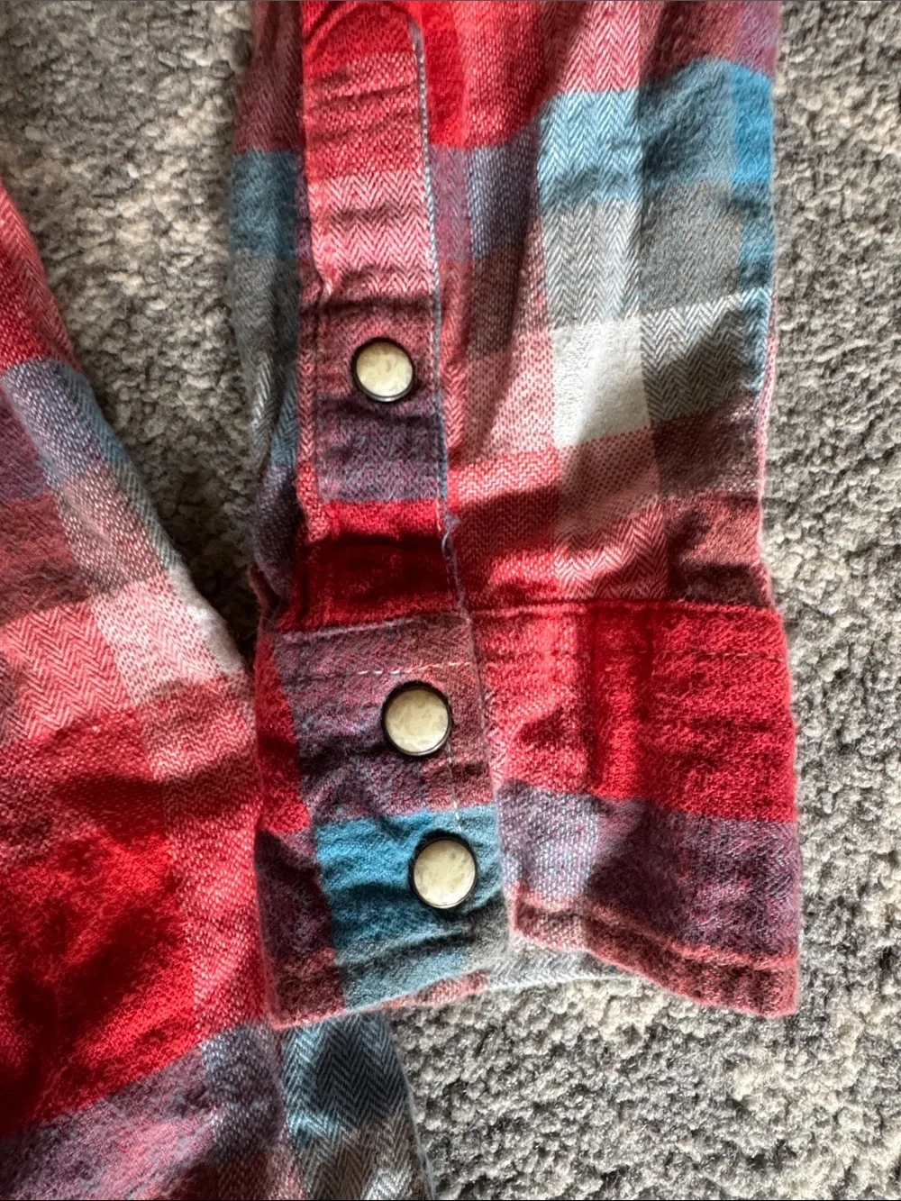 Plaid Hooded Button-Down Shirt Jacket - Red & Blue with Pearl Snaps